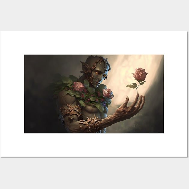 Green elf with roses Wall Art by MorningPanda